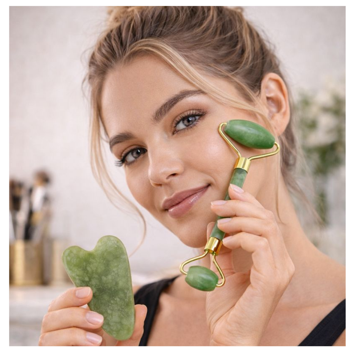 Kevish Natural Jade Roller &amp; Gua Sha Facial Massage Tool Set