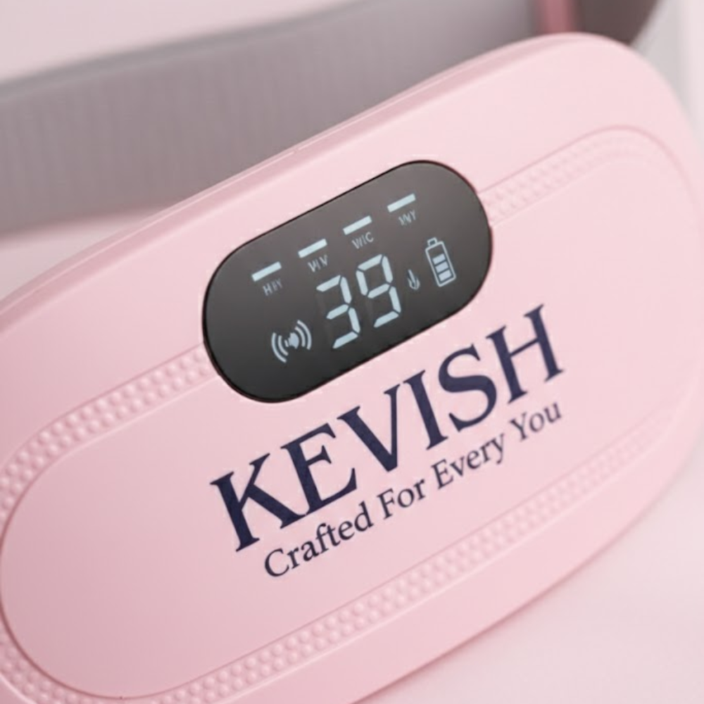 Kevish Rechargeable Electric Heating Belt for Period Cramps & Pain Relief with Digital Display (Pink)