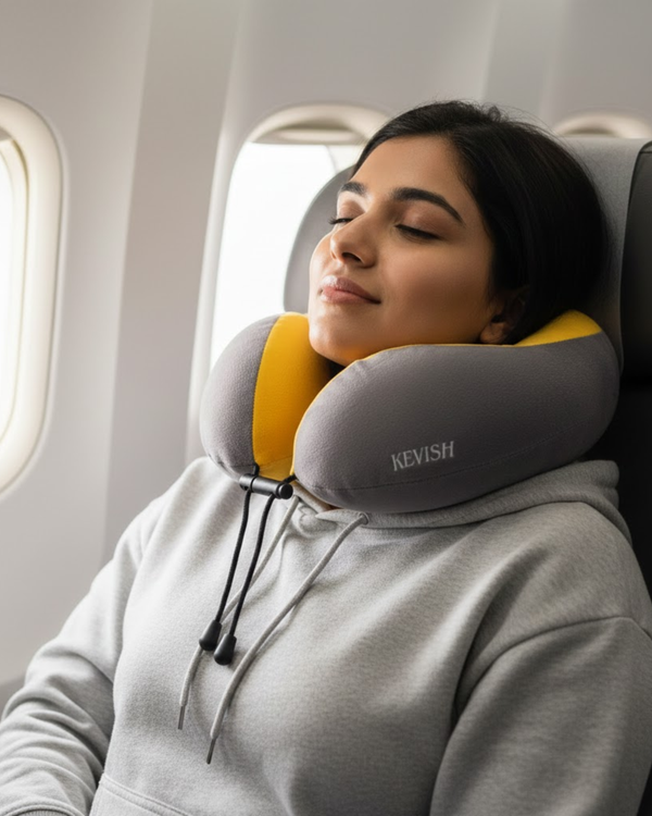 Kevish Ergonomic Travel Neck Pillow – Grey & Yellow