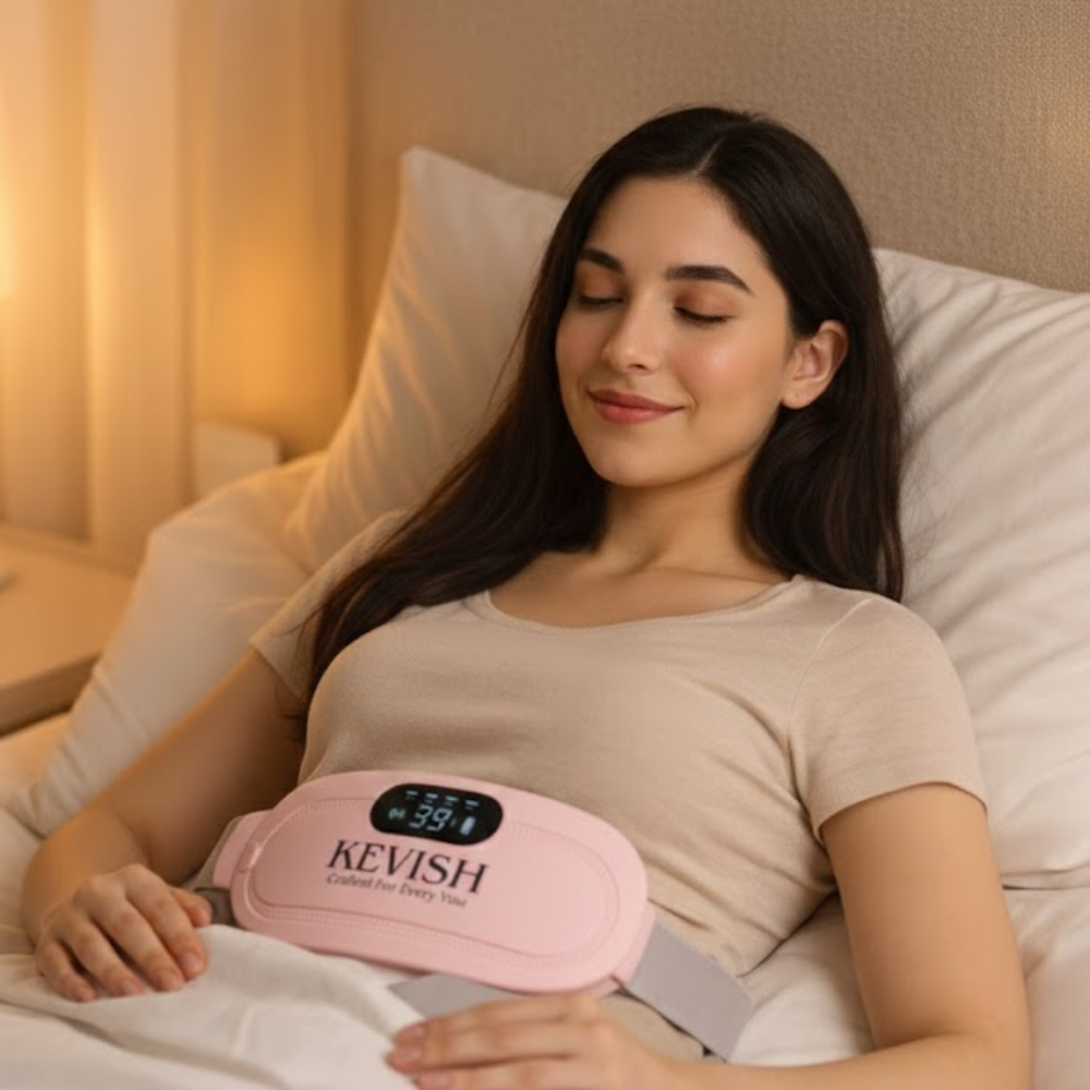 Kevish Rechargeable Electric Heating Belt for Period Cramps & Pain Relief with Digital Display (Pink)