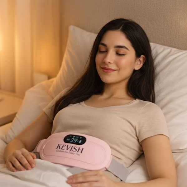 Kevish Rechargeable Electric Heating Belt for Period Cramps & Pain Relief with Digital Display (Pink)