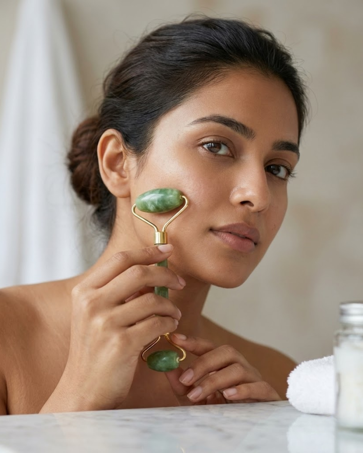 Kevish Natural Jade Roller &amp; Gua Sha Facial Massage Tool Set