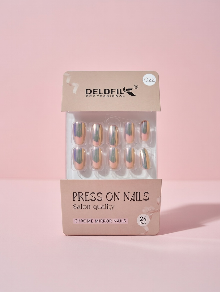 Delofil Professional Chrome Mirror Press-On Nails (C22)