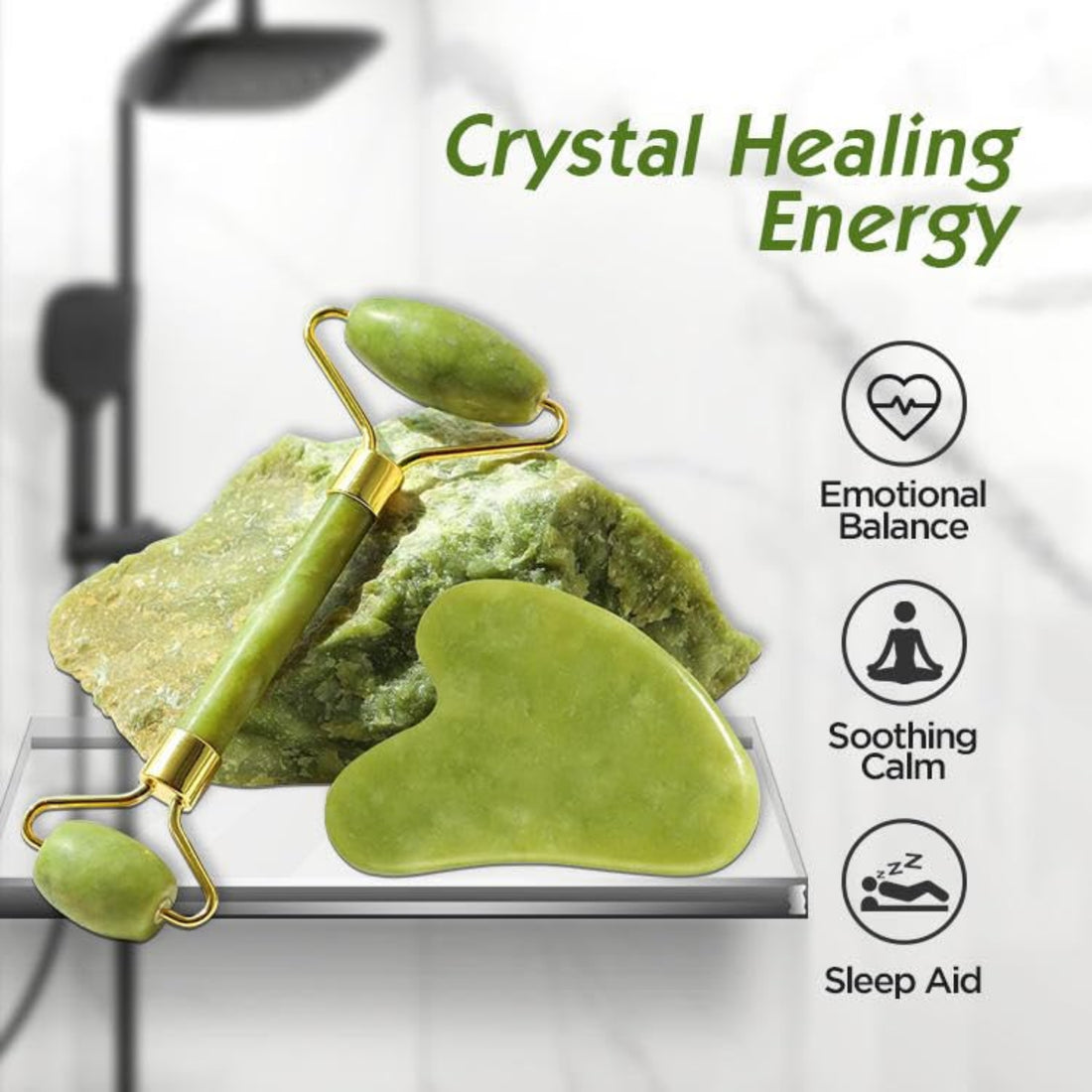 Kevish Natural Jade Roller &amp; Gua Sha Facial Massage Tool Set