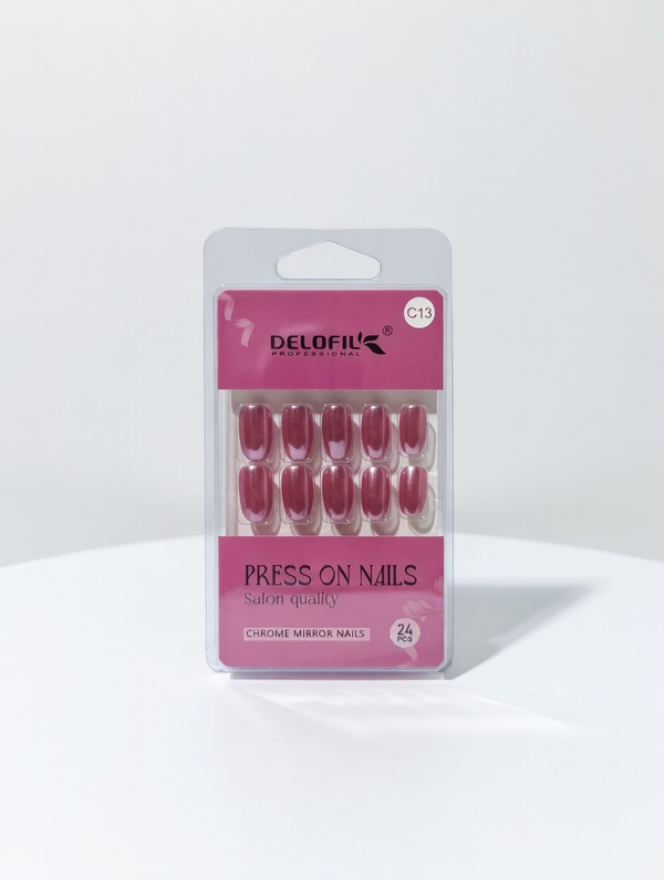 Delofil Professional Pink Chrome Press-On Nails (C13)