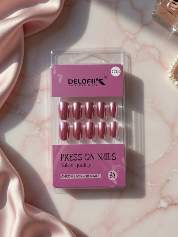 Delofil Professional Pink Chrome Press-On Nails (C13)
