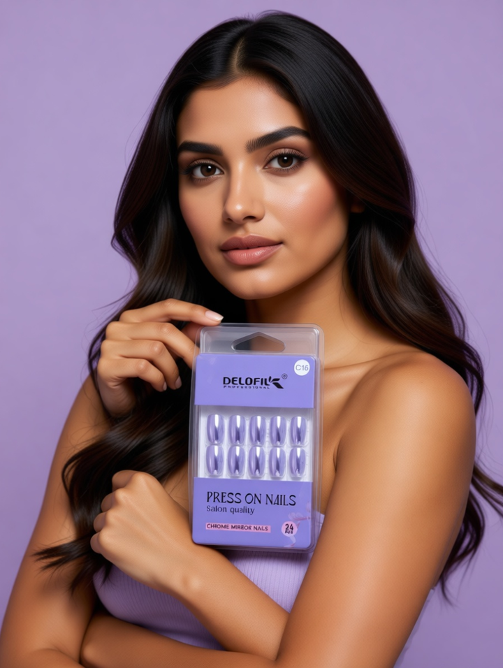 Delofil Professional Lavender Chrome Press-On Nails (C16)