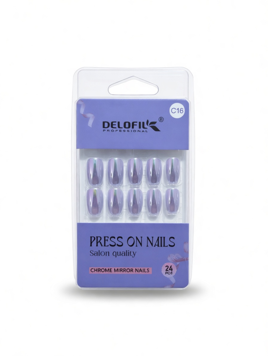 Delofil Professional Lavender Chrome Press-On Nails (C16)