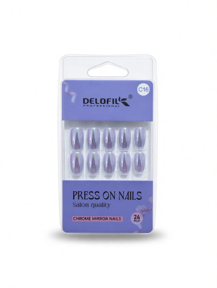 Delofil Professional Lavender Chrome Press-On Nails (C16)