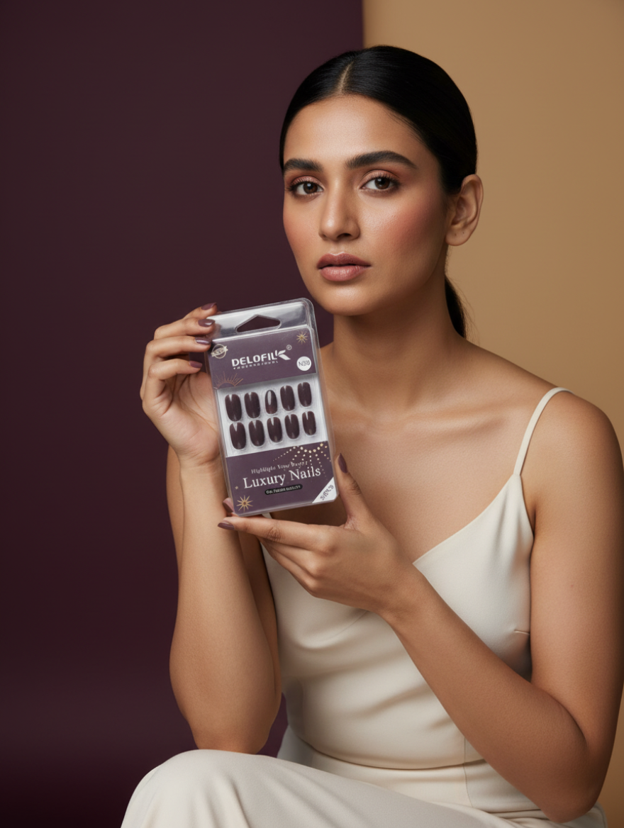 Delofil Professional Luxury Deep Chocolate Brown Press-On Nails (N39)