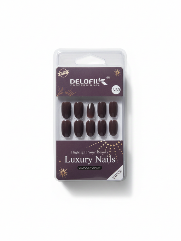 Delofil Professional Luxury Deep Chocolate Brown Press-On Nails (N39)