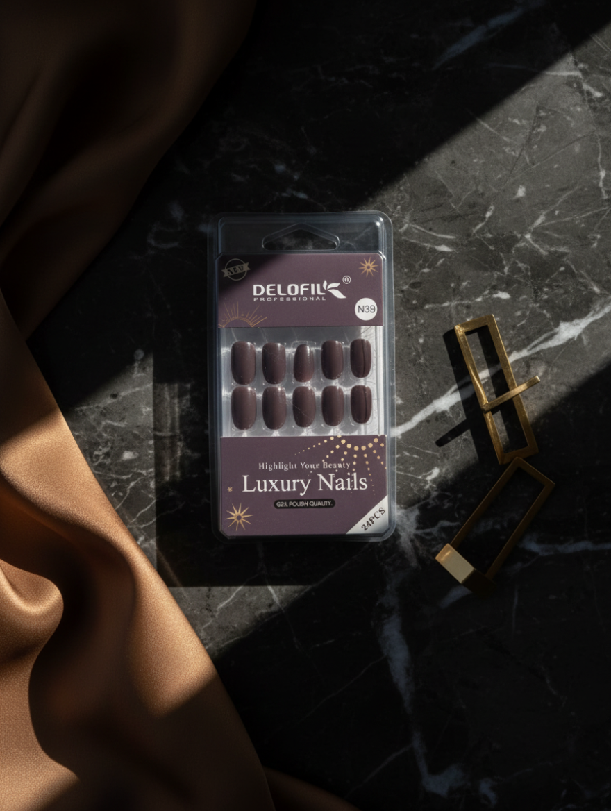 Delofil Professional Luxury Deep Chocolate Brown Press-On Nails (N39)