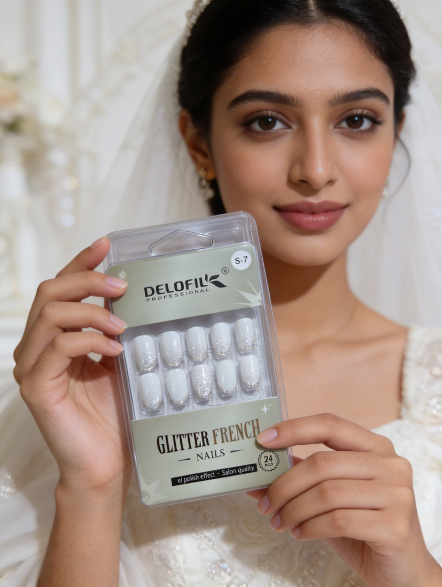 Delofil Professional Glitter French Press-On Nails (S-7)