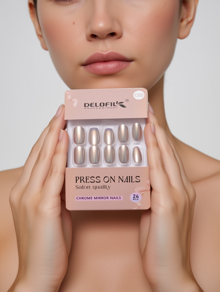 Delofil Professional Chrome Mirror Press-On Nails (C22)