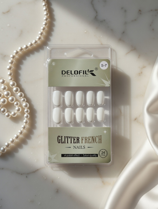 Delofil Professional Glitter French Press-On Nails (S-7)
