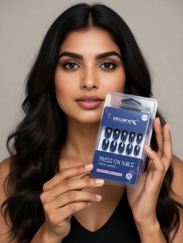 Delofil Professional Navy Chrome Press-On Nails (C15)