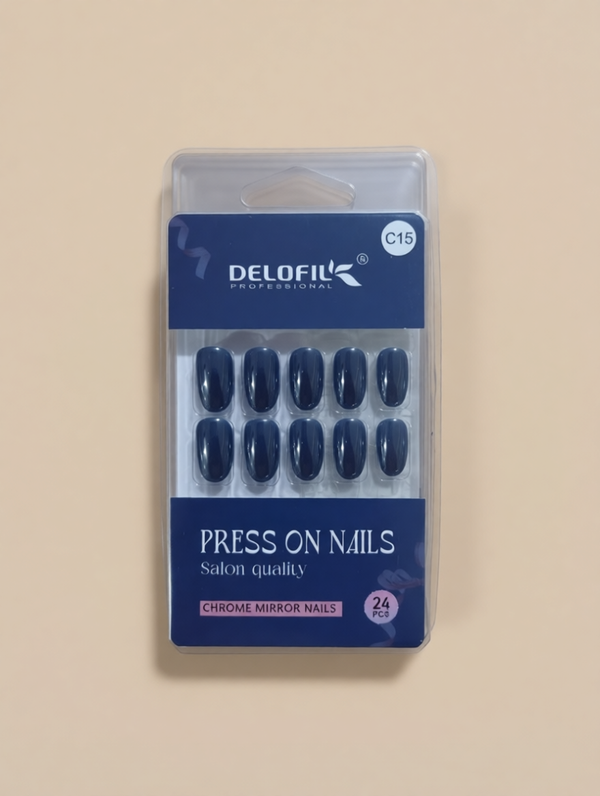 Delofil Professional Navy Chrome Press-On Nails (C15)