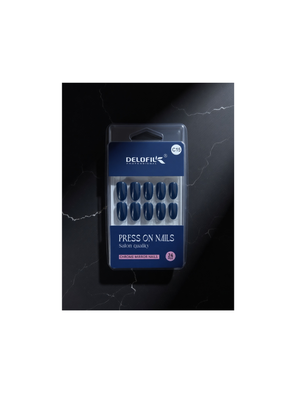 Delofil Professional Navy Chrome Press-On Nails (C15)
