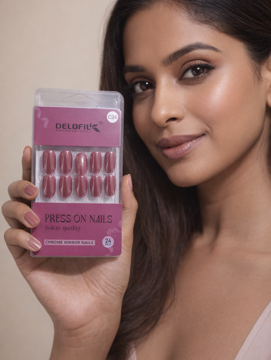 Delofil Professional Hot Pink Chrome Press-On Nails (C24)