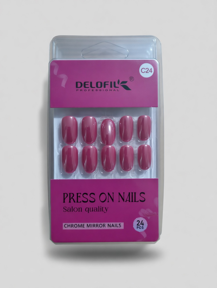Delofil Professional Hot Pink Chrome Press-On Nails (C24)
