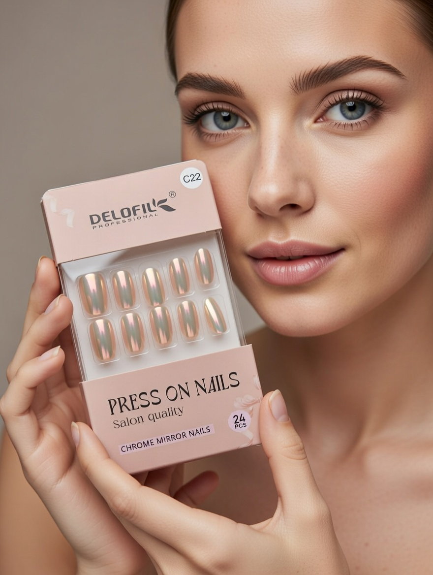 Delofil Professional Chrome Mirror Press-On Nails (C22)