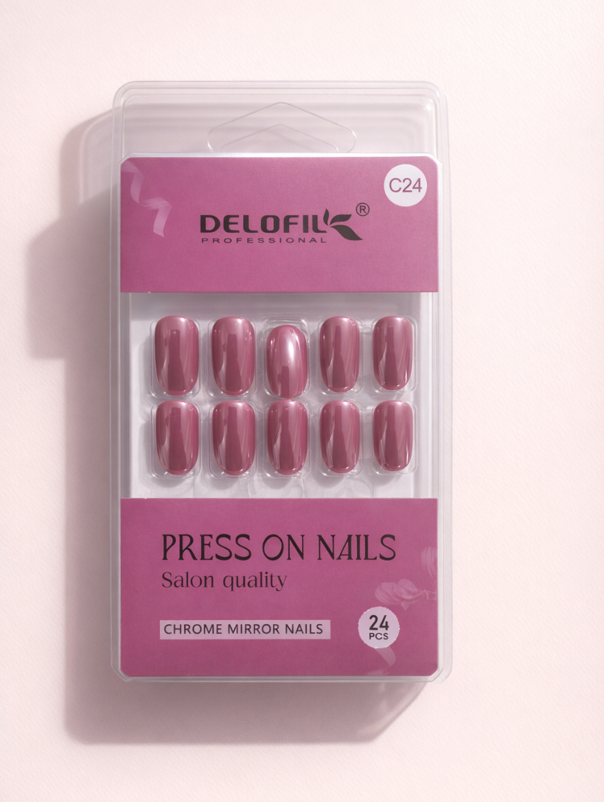 Delofil Professional Hot Pink Chrome Press-On Nails (C24)