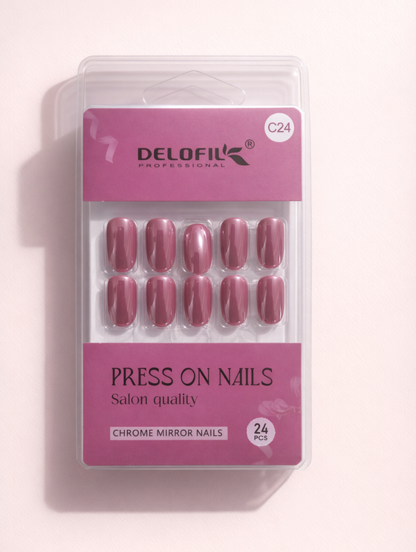 Delofil Professional Hot Pink Chrome Press-On Nails (C24)