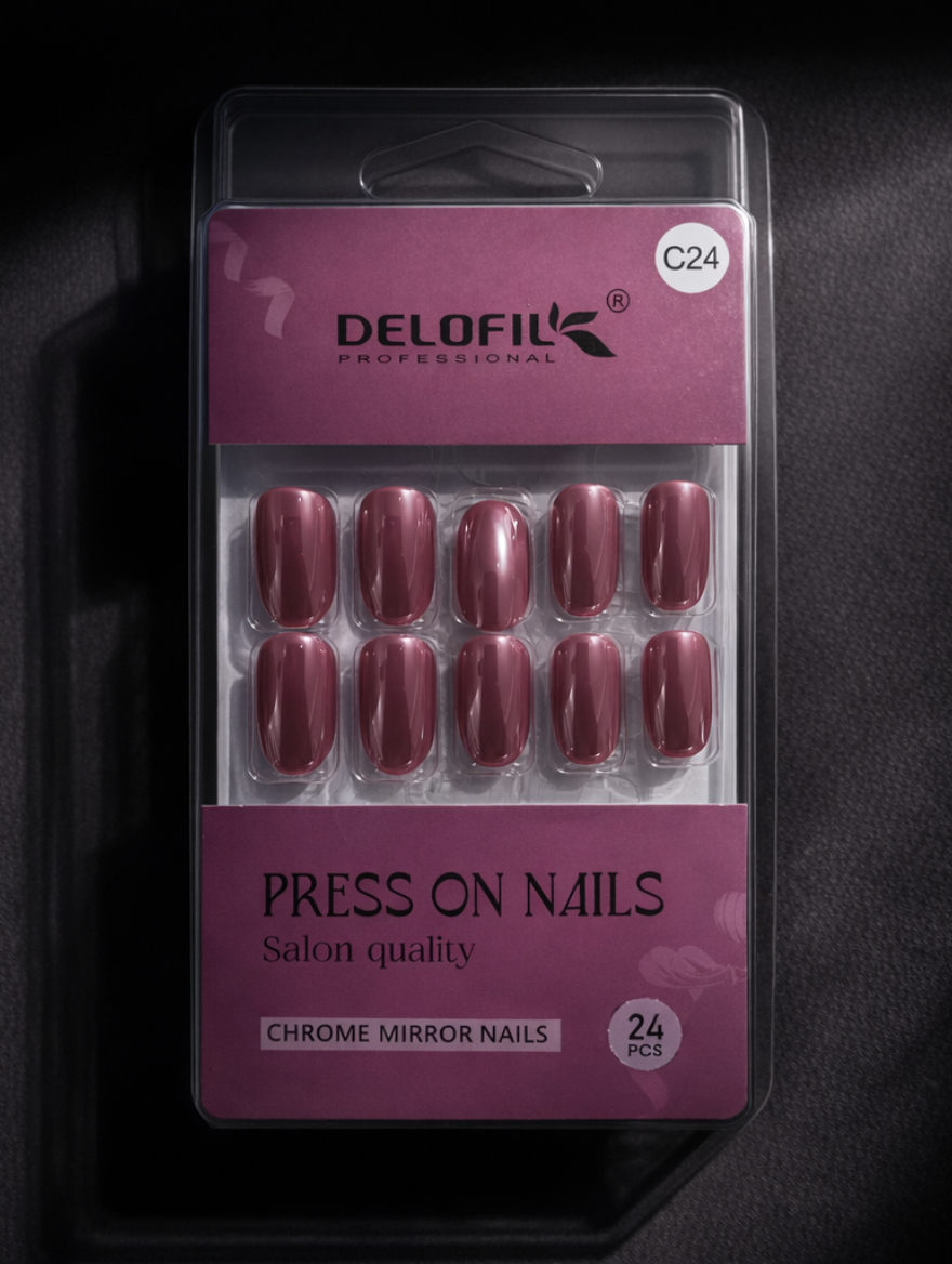 Delofil Professional Hot Pink Chrome Press-On Nails (C24)