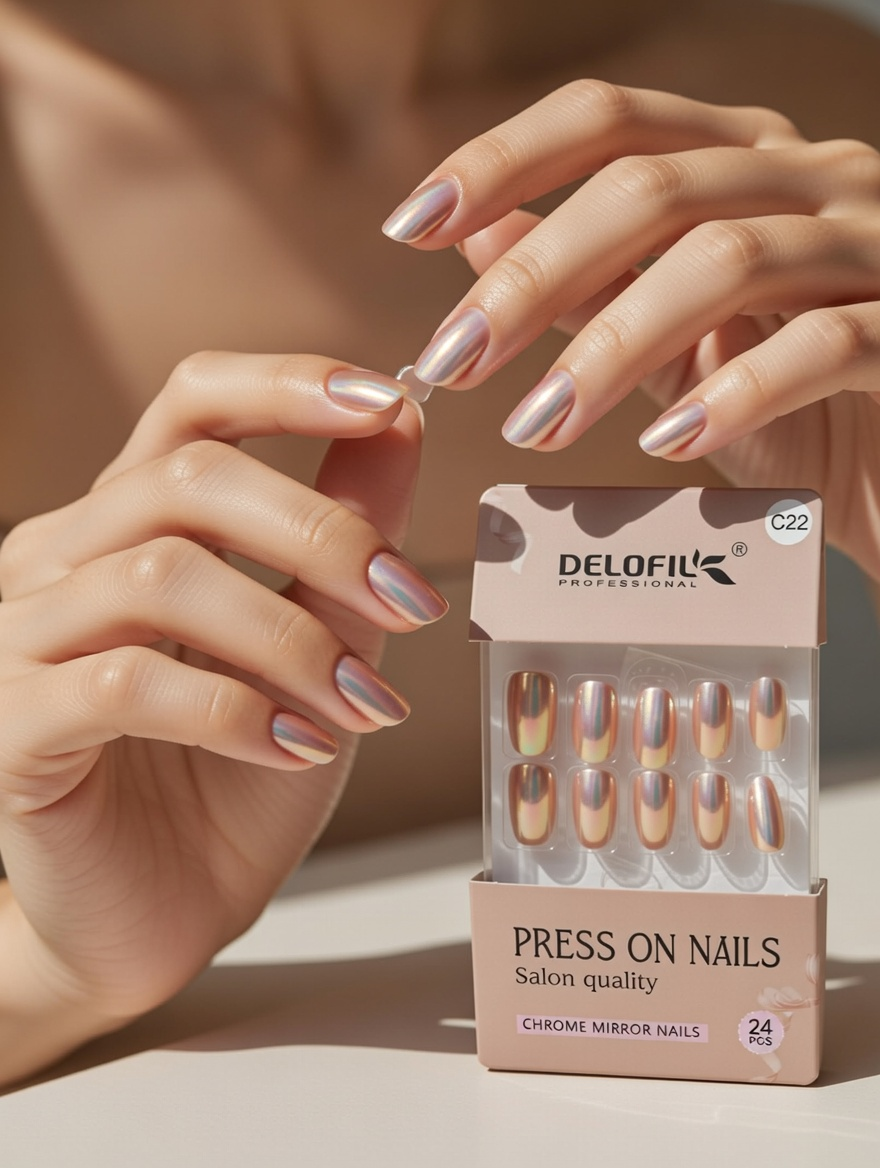 Delofil Professional Chrome Mirror Press-On Nails (C22)