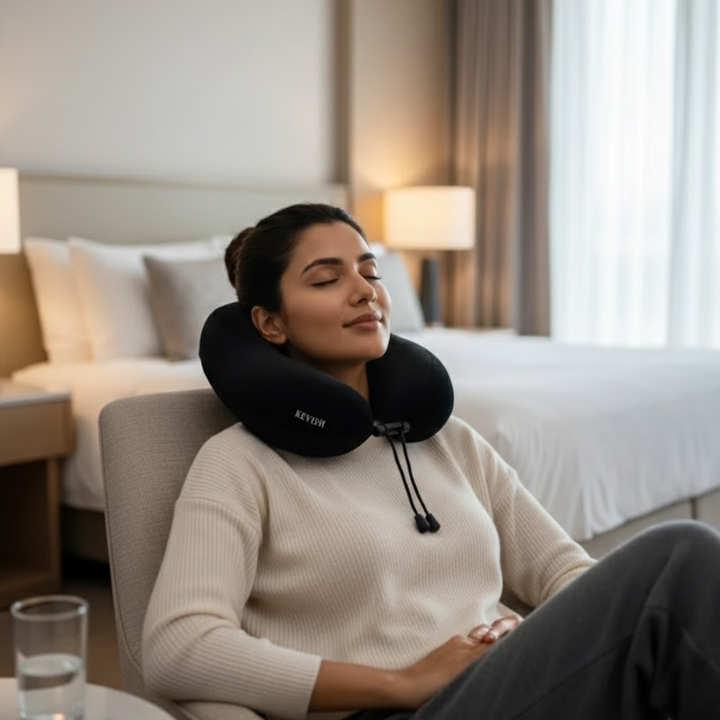 Travel Neck Pillow with Memory Foam | Soft & Comfortable (Black)