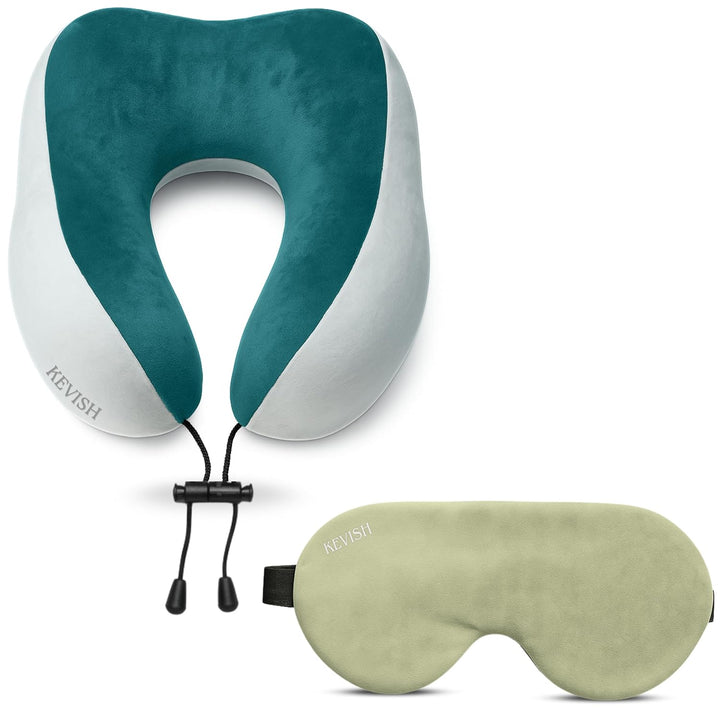 Travel Neck Pillow & Sleep Mask Set (White with Grey)