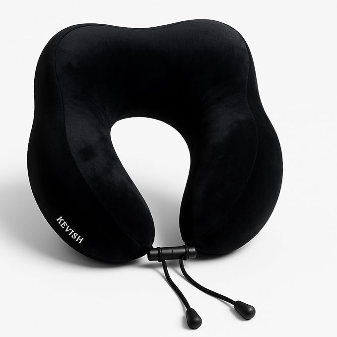 Travel Neck Pillow with Memory Foam | Soft & Comfortable (Black)