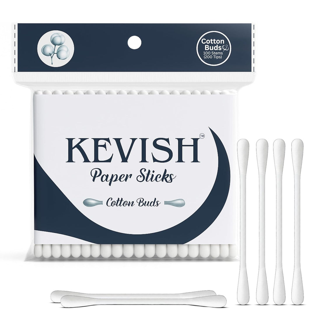 Cotton Buds with Paper Sticks (100 Stems, White)